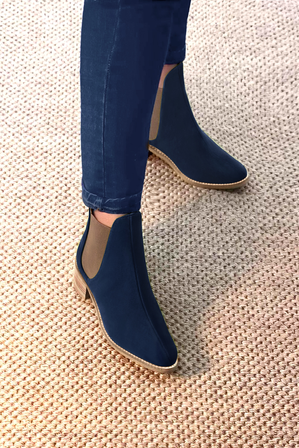 French elegance and refinement for these navy blue and taupe brown dress booties, with elastics on the sides, 
                available in many subtle leather and colour combinations. This charming casual ankle boot will do you a lot of favours.
Easy to put on thanks to its side elastics, it will entertain your steps.
Personalise it or not, with your own colours and materials on the "My favourites" page.  
                Matching clutches for parties, ceremonies and weddings.   
                You can customize these ankle boots with elastics to perfectly match your tastes or needs, and have a unique model.  
                Choice of leathers, colours, knots and heels. 
                Wide range of materials and shades carefully chosen.  
                Rich collection of flat, low, mid and high heels.  
                Small and large shoe sizes - Florence KOOIJMAN